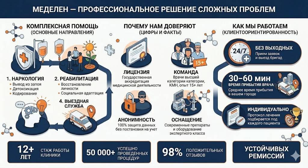 Инфографика на главной странице сайта клиники МедЭлен в России в голубых тонах